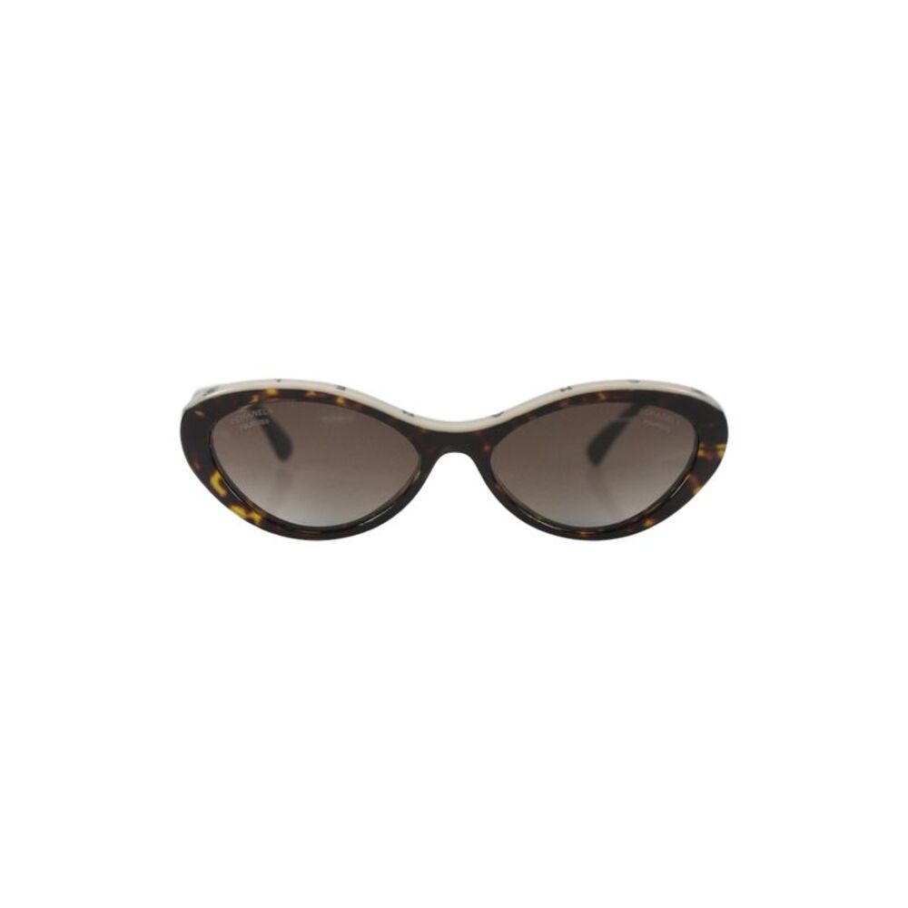 Chanel Womens Interlocking CC Oval Polarized Sunglasses Brown Plastic